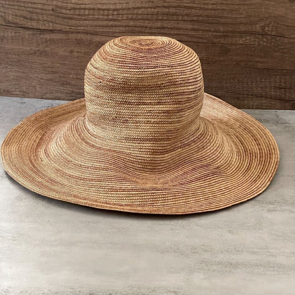 NWT Lucy Barlow Natural Stitch Straw Braid Fiber Wide Brim Hat One Size Barneys